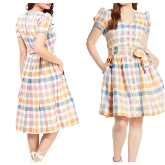 Gal Meets Glam Poppy Check Plaid Colorful Dress - Picture 6 of 8